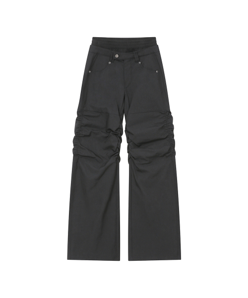 Ribbed layered shirring pants CHARCOAL