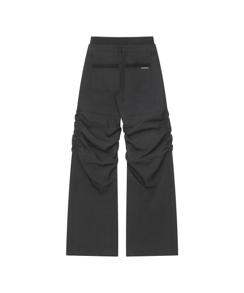 Ribbed layered shirring pants CHARCOAL