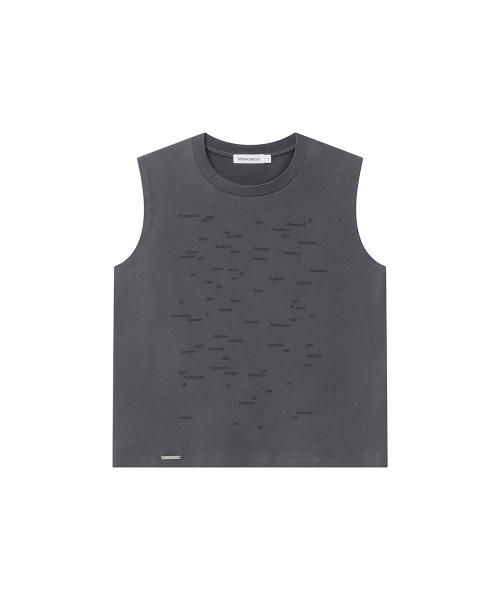 Typographic semi crop sleeveless CHARCOAL