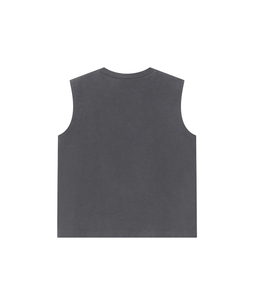 Typographic semi crop sleeveless CHARCOAL