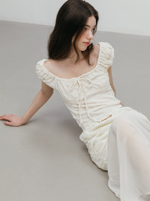 SHIRRING LACE SLEEVELESS / IVORY