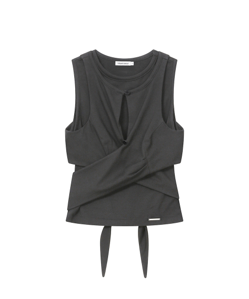 Tie-up layered sleeveless CHARCOAL