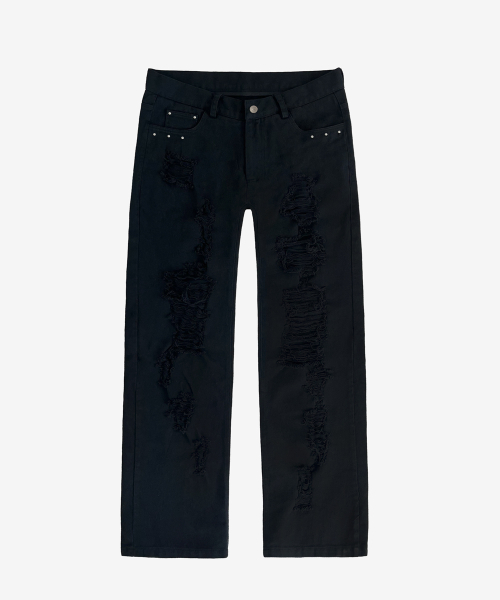 Destroyed Low-Rise Semi-Slim Pants _Black