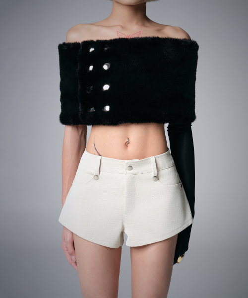 Faux Mink Snap Shoulder Shawl — Black