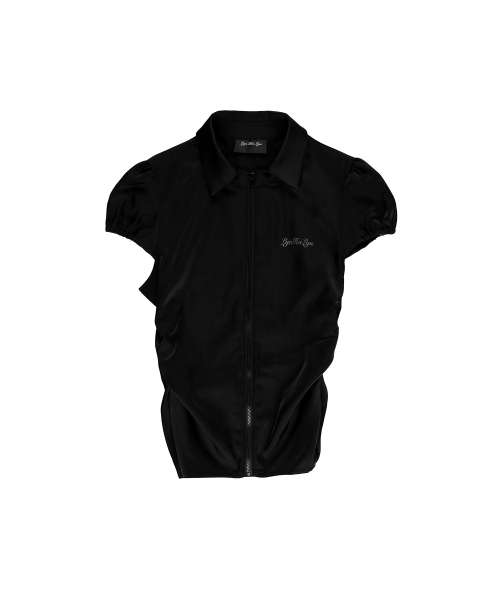 Ruched Silhouette Zip Shirt - Black