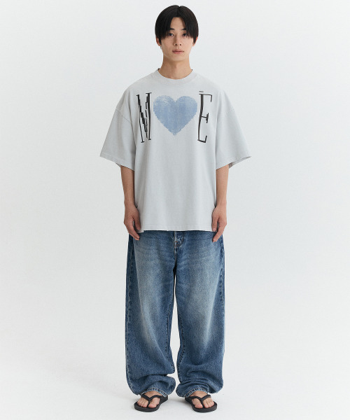 MÉ VINTAGE HEART OVERSIZED T-SHIRT / LIGHT GRAY