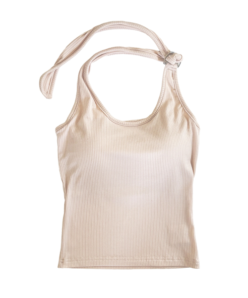 Adjustable Ribbed Halter Sleeveless (Pale Pink)