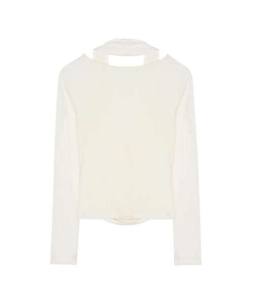 DRAPE HALTER LONG SLEEVE_CREAM