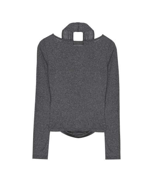 DRAPE HALTER LONG SLEEVE_CHARCOAL