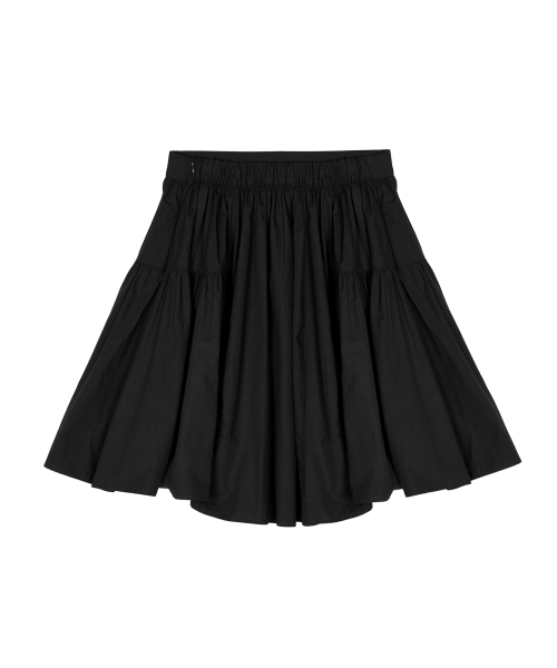 COTTON FLARE MIDI SKIRT_BLACK
