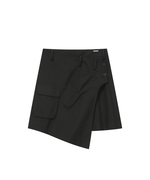 Hannah side pocket wrap midi skirt BLACK