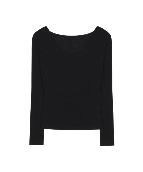 DRAPE TIE LONG SLEEVE TOP_BLACK