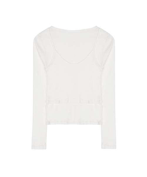 HENLEY NECK LAYERED SLEEVE TOP_IVORY