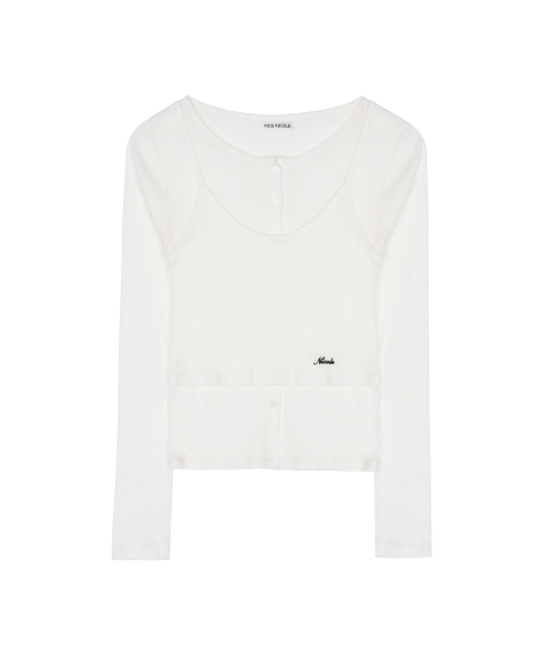 HENLEY NECK LAYERED SLEEVE TOP_IVORY