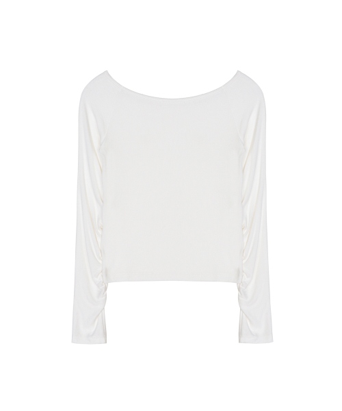 SLEEVE SHIRRING BOAT NECK TOP_IVORY