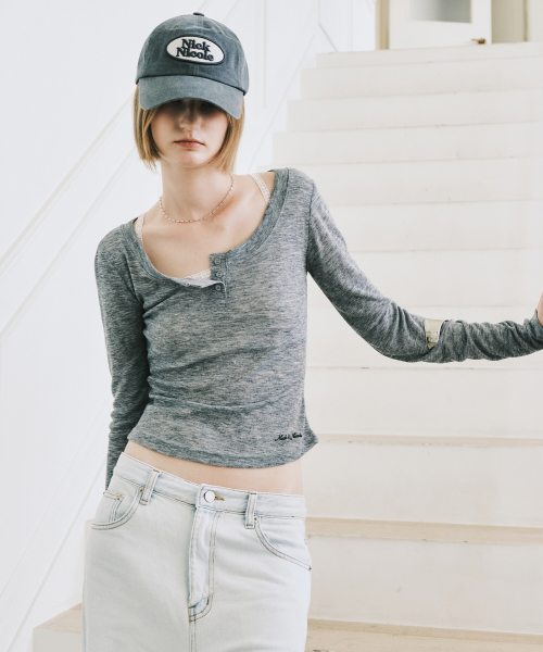 SOFT BUTTON SLIM TOP_GRAY