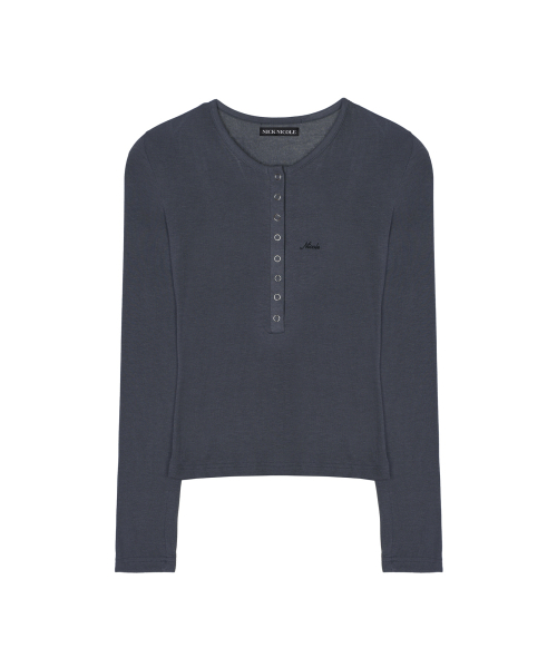 BUTTON HENLEY NECK TOP_CHARCOAL
