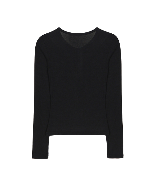 BUTTON HENLEY NECK TOP_BLACK