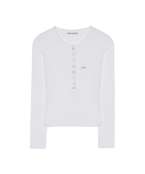 BUTTON HENLEY NECK TOP_IVORY