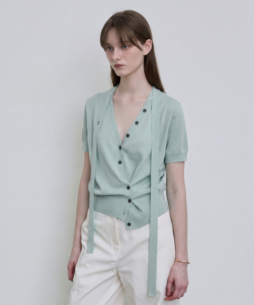 Tie-Detail Short-Sleeve Cardigan [MINT]