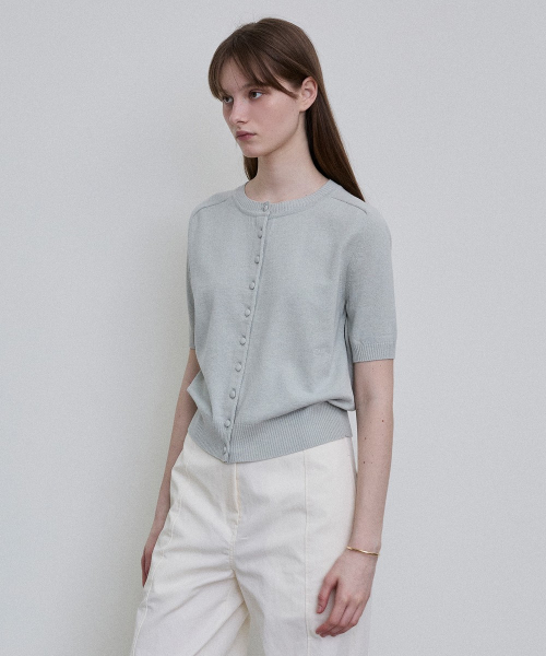 Italian Yarn Covered Button Knit Cardigan [MINT]