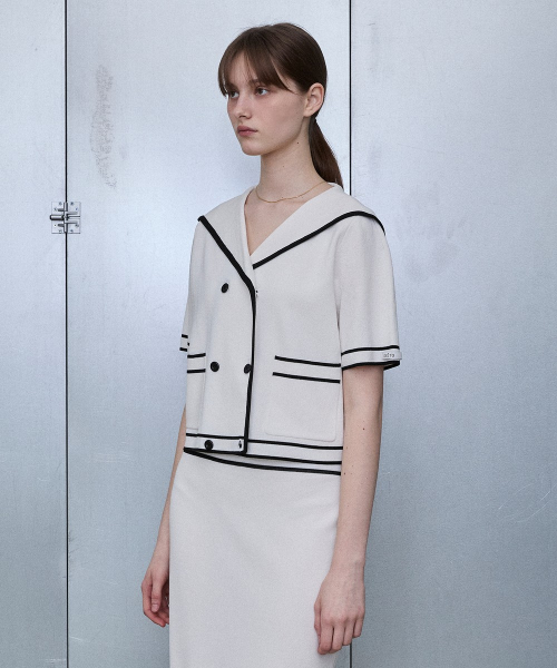 Sailor Collar Button Knit Jacket [WHITE]