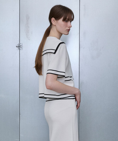 Sailor Collar Button Knit Jacket [WHITE]