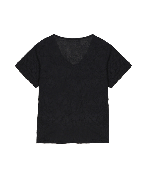 WRINKLE V-NECK TOP_BLACK