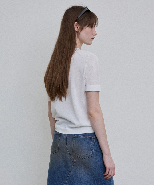Embroidered Sleeve Knit Tee [WHITE]