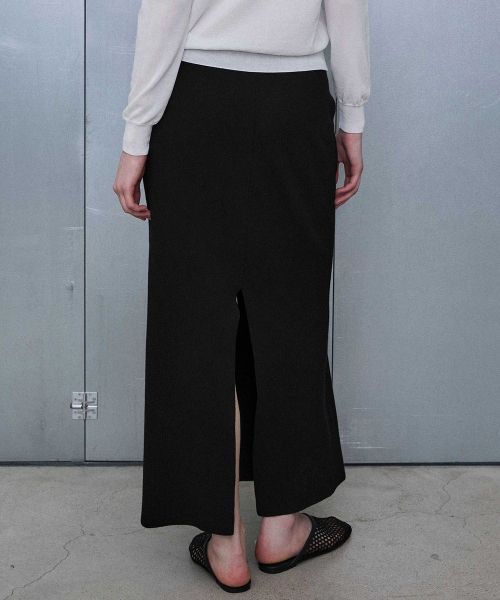 Drawstring Knit Long Skirt [BLACK]