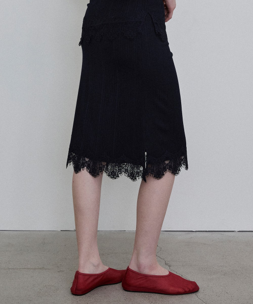 Lace Patch Detail Jersey Skirt [NAVY]