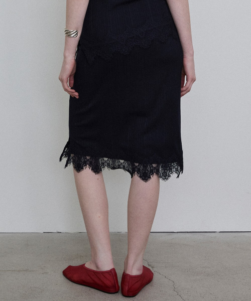 Lace Patch Detail Jersey Skirt [NAVY]