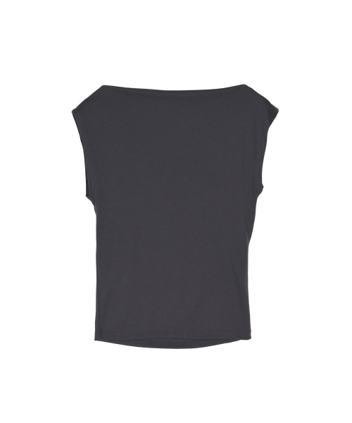 DRAPED SHIRRING SLEEVELESS TOP_CHARCOAL