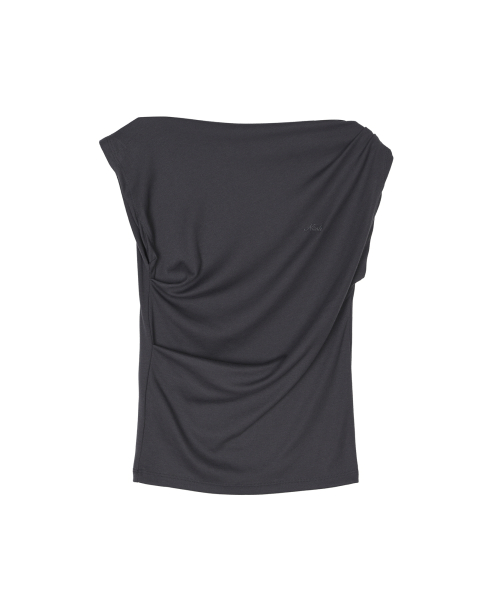 DRAPED SHIRRING SLEEVELESS TOP_CHARCOAL