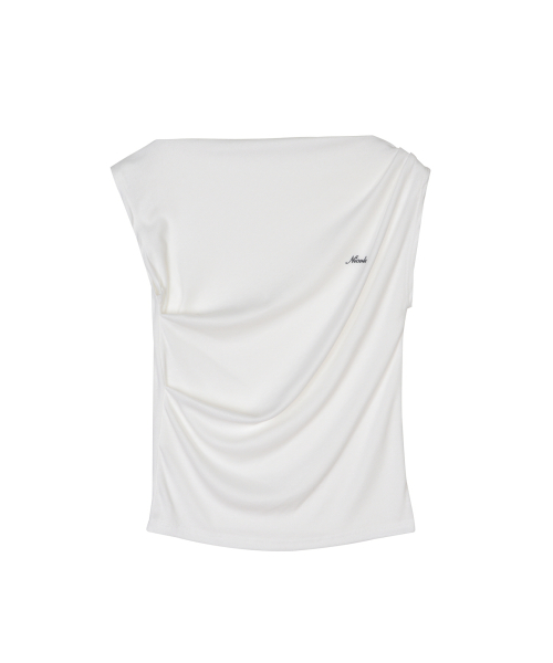 DRAPED SHIRRING SLEEVELESS TOP_WHITE
