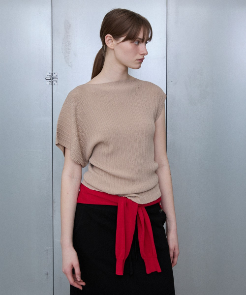 Asymmetric Sleeve Pleated Knit Pullover [BRIGE]