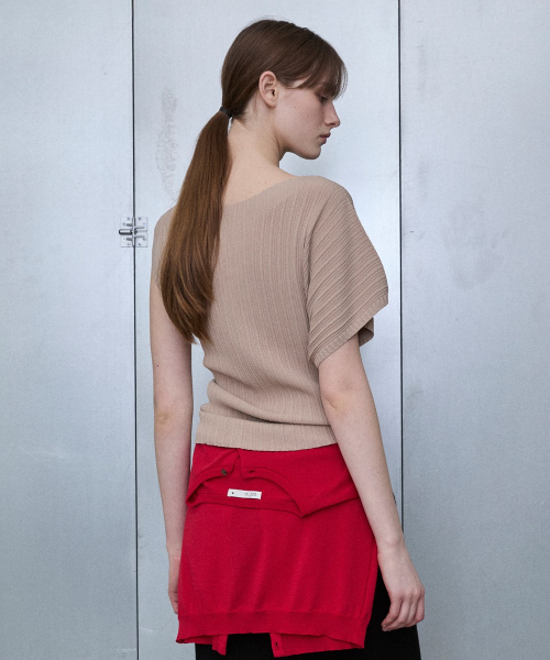 Asymmetric Sleeve Pleated Knit Pullover [BRIGE]