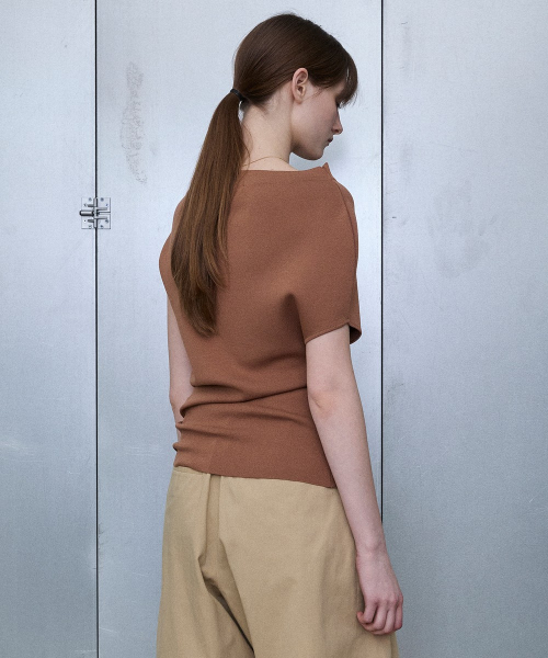 Draped One-Shoulder Knit Top [CAMEL]
