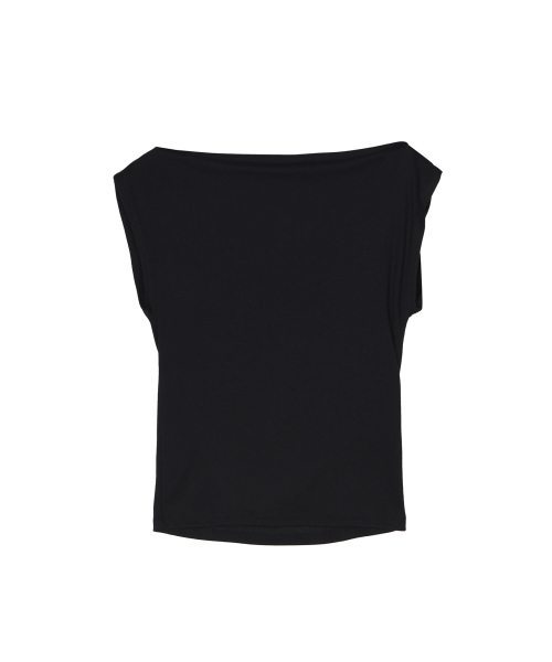 DRAPED SHIRRING SLEEVELESS TOP_BLACK