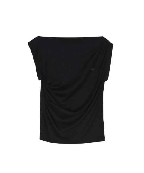 DRAPED SHIRRING SLEEVELESS TOP_BLACK