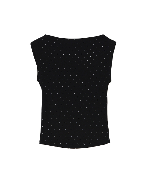 DOT SHIRRING DRAPE SLEEVELESS TOP_BLACK