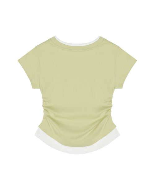 LAYERED SHIRRING SLIM TOP_OLIVE