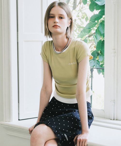 LAYERED SHIRRING SLIM TOP_OLIVE
