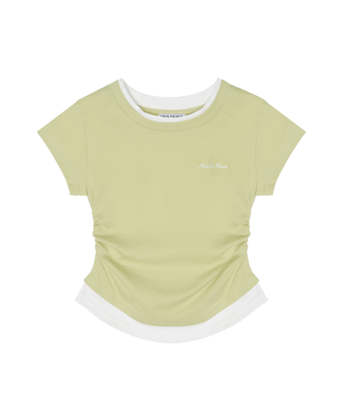 LAYERED SHIRRING SLIM TOP_OLIVE