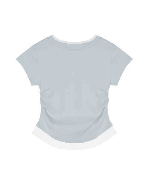 LAYERED SHIRRING SLIM TOP_SKY BLUE