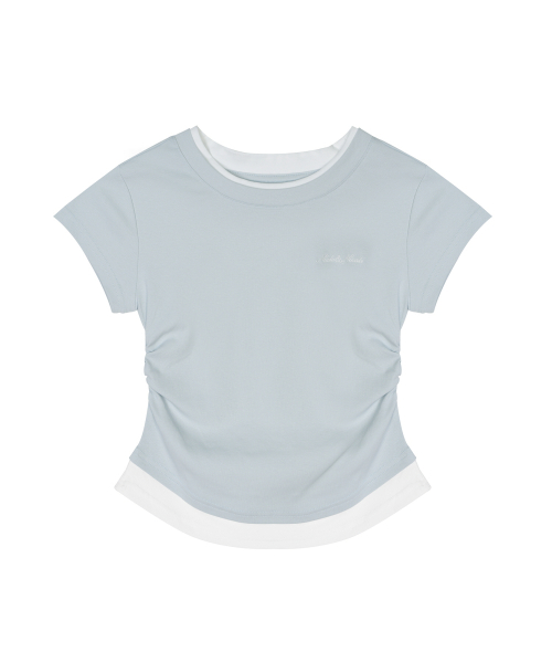 LAYERED SHIRRING SLIM TOP_SKY BLUE