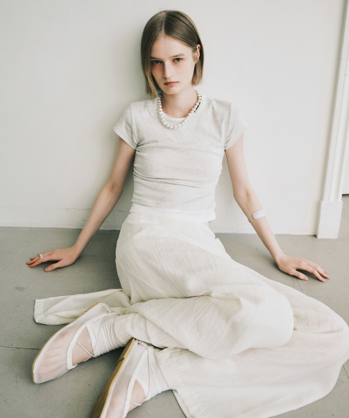 LAYERED SHIRRING SLIM TOP_MELANGE