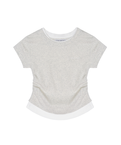LAYERED SHIRRING SLIM TOP_MELANGE