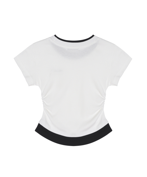 LAYERED SHIRRING SLIM TOP_WHITE