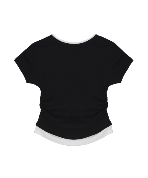 LAYERED SHIRRING SLIM TOP_BLACK